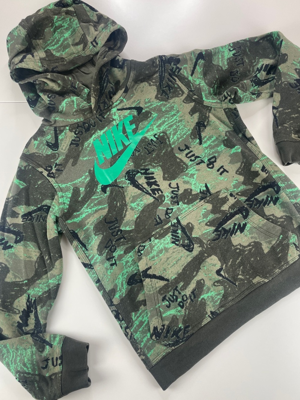 Nike Green Camo Pullover Hoodie with Green Logo